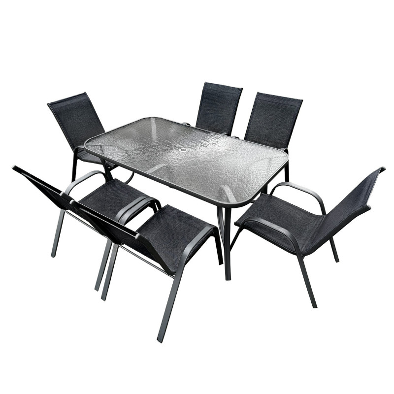 Zestaw mebli ogrodowych BRIZO czarny stalowy 6 krzeseł stół
