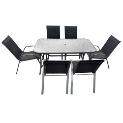 Zestaw mebli ogrodowych BRIZO czarny stalowy 6 krzeseł stół