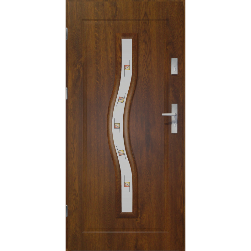 Drzwi zewnętrzne przeszklone CERES - Ciemny Orzech. Szklenie Witraż. Ramka PVC - Produkt polski.
