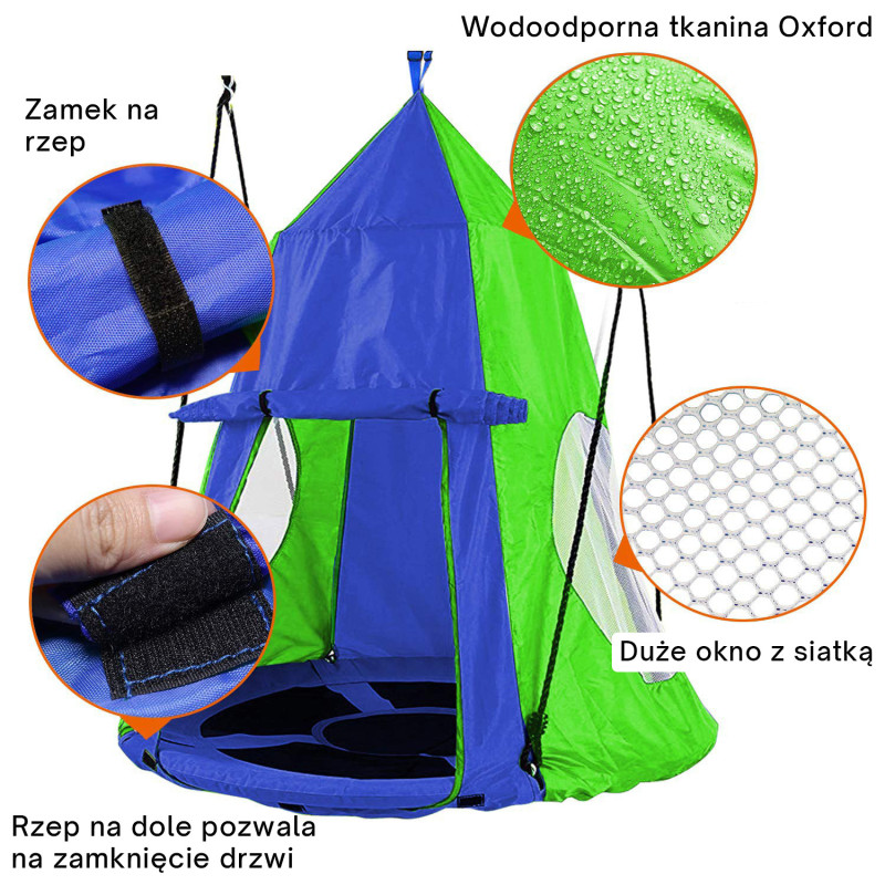 Siedzisko Bocianie Gniazdo Z Namiotem O Średnicy 100 cm Niebiesko - zielone