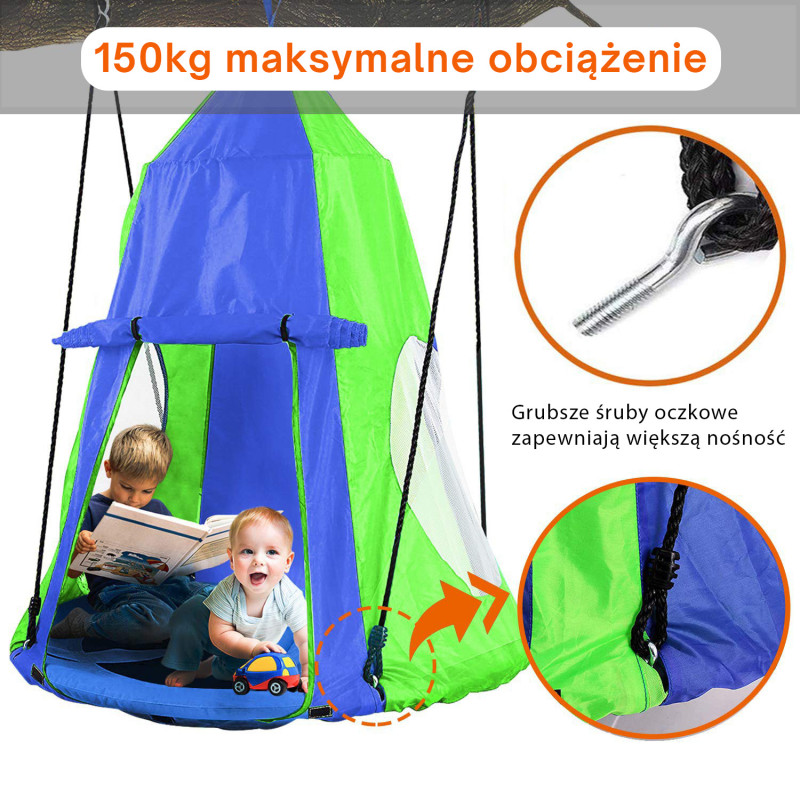 Siedzisko Bocianie Gniazdo Z Namiotem O Średnicy 100 cm Zielono - pomarańczowe