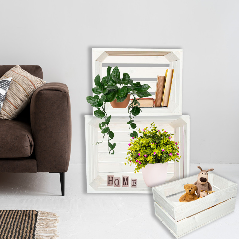 Zestaw skrzynki drewniane bielone 3 szt. impregnowane heblowane