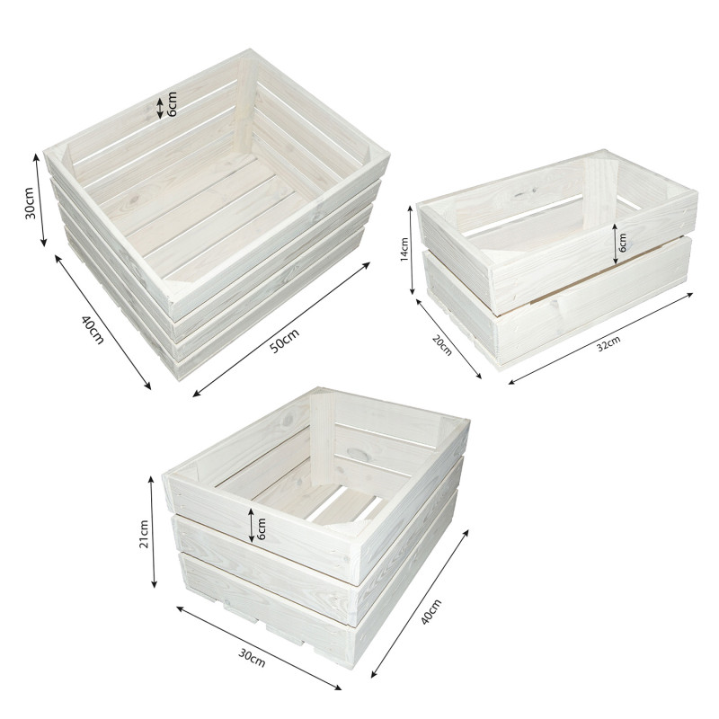 Zestaw skrzynki drewniane bielone 3 szt. impregnowane heblowane