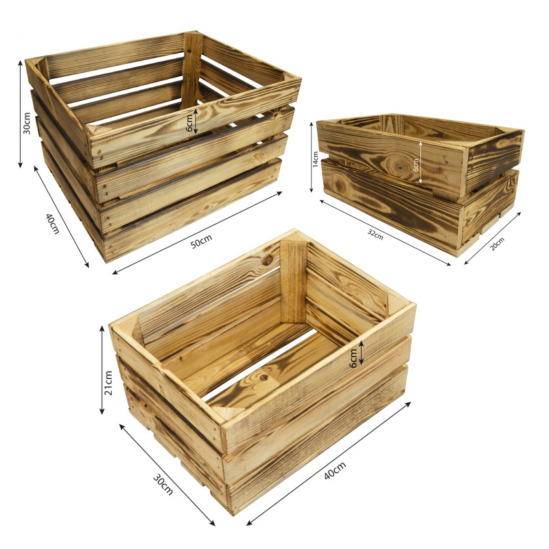 Zestaw skrzynki drewniane opalane 3 szt. impregnowane heblowane