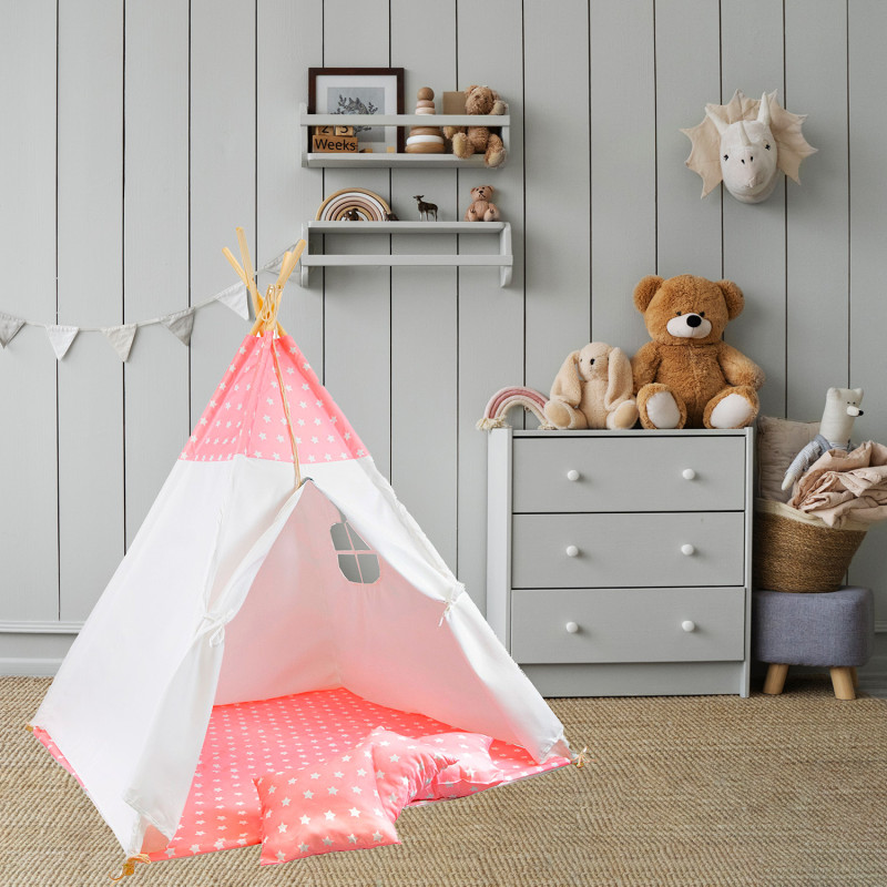 Różowe Tipi PREMIUM Dla Dzieci W Gwiazdki Z Poduszkami