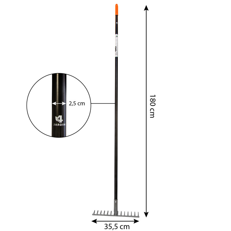 Grabie Ogrodowe 14-zębne Metalowe do Liści Trawy 180 cm