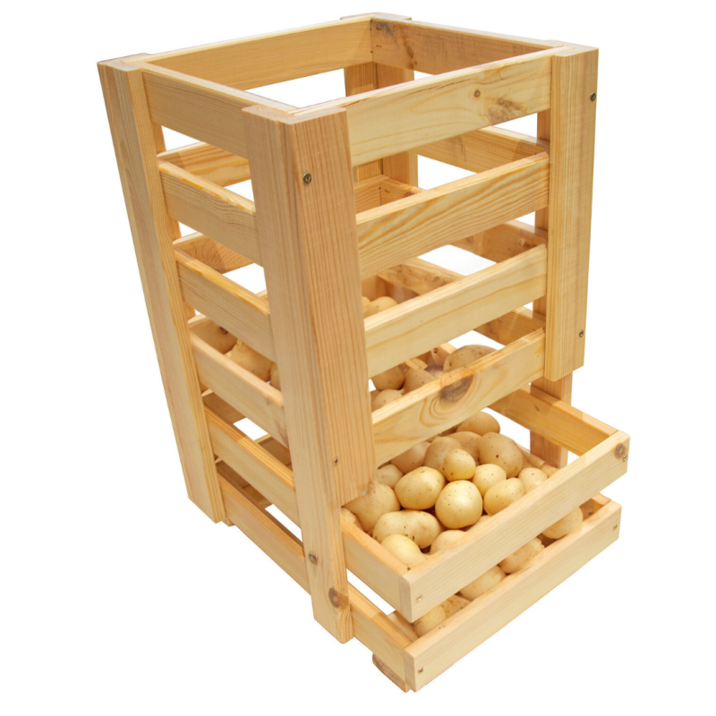 Drewniana skrzynka na ziemniaki 30x37x51 cm na kółkach