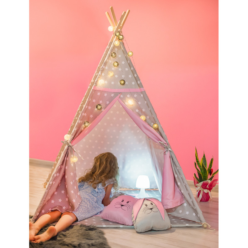Szaro-Różowe PREMIUM Tipi Królik Z Poduszkami