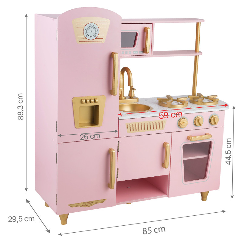 Duża różowa kuchnia dla dzieci KitchenJoy z lodówką, akcesoriami i złotymi akcentami