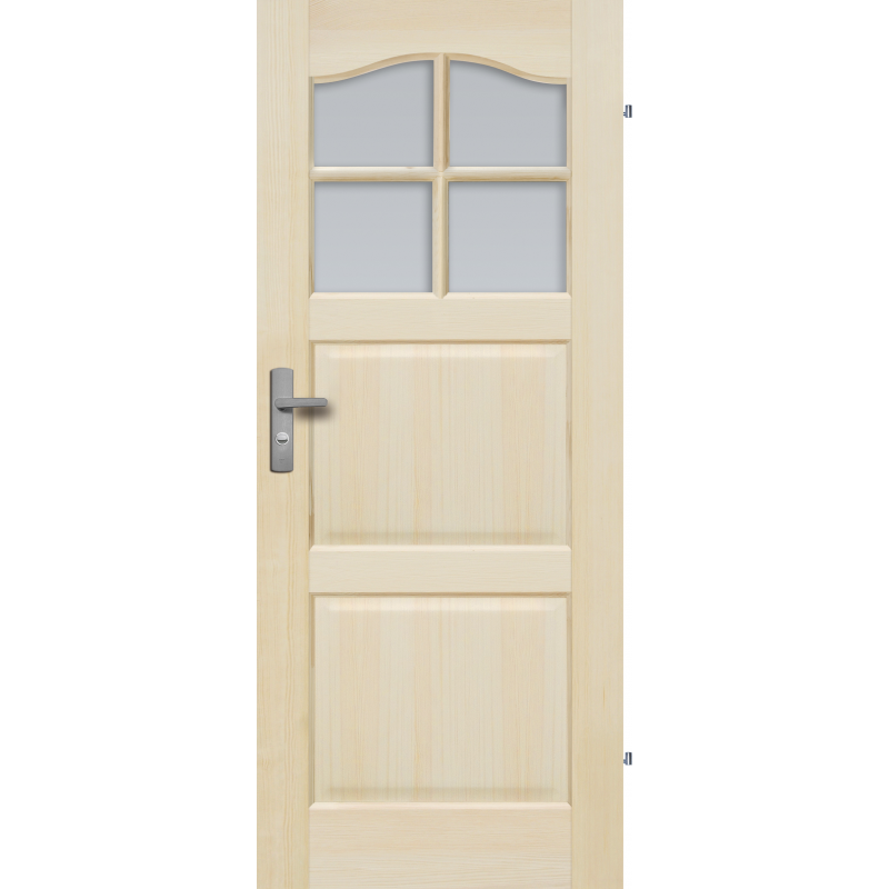 	Drzwi sosnowe, bezsęczne - "Tryplet" z 4 szybami - Seria Fog - Drzwi wewnętrzne drewniane "RADEX"Drzwi sosnowe, bezsęczne - "B