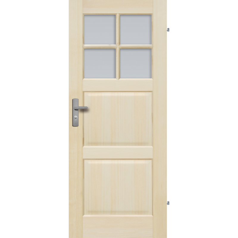  	Drzwi sosnowe, bezsęczne - "Turyn" z 4 szybami - Seria Fog - Drzwi wewnętrzne drewniane "RADEX"