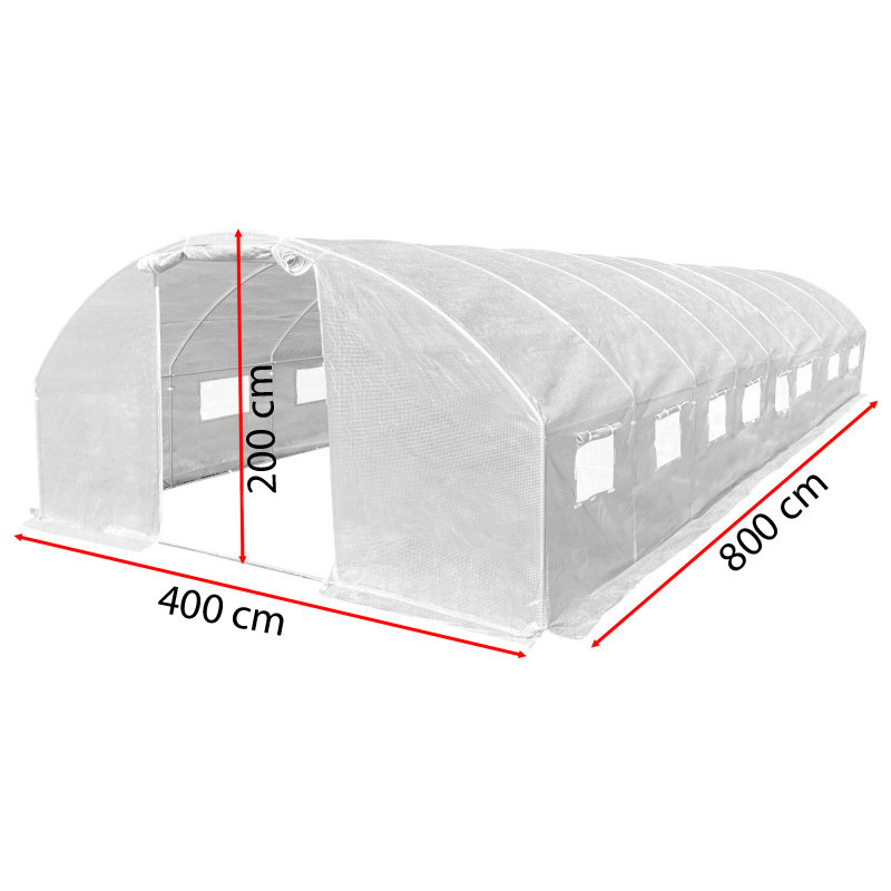 Tunel szklarniowy 32m2 PREMIUM White 4x8m 25mm