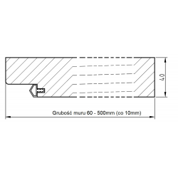 Ościeżnica bezsęczna stała regulowana na grubość muru - Wymiary profilu