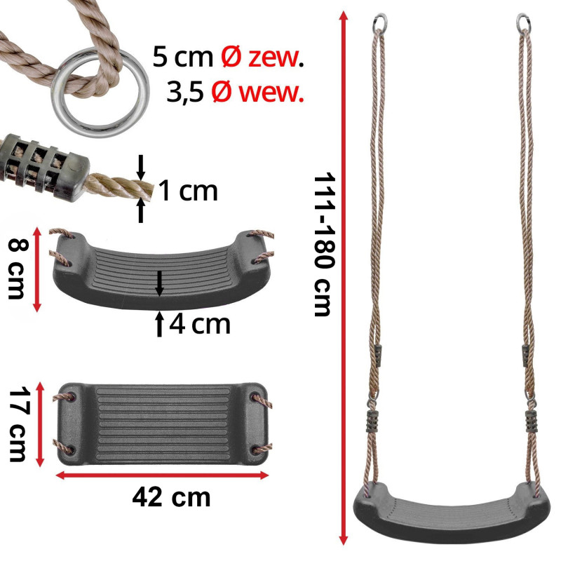 Szare siedzisko do huśtawki 42 cm