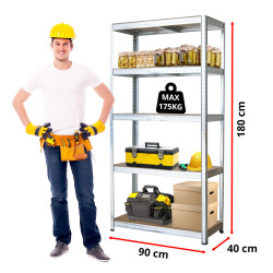 Regał metalowy magazynowy 180x90x40 cm ocynkowany 2w1 garażowy do piwnicy 175 kg