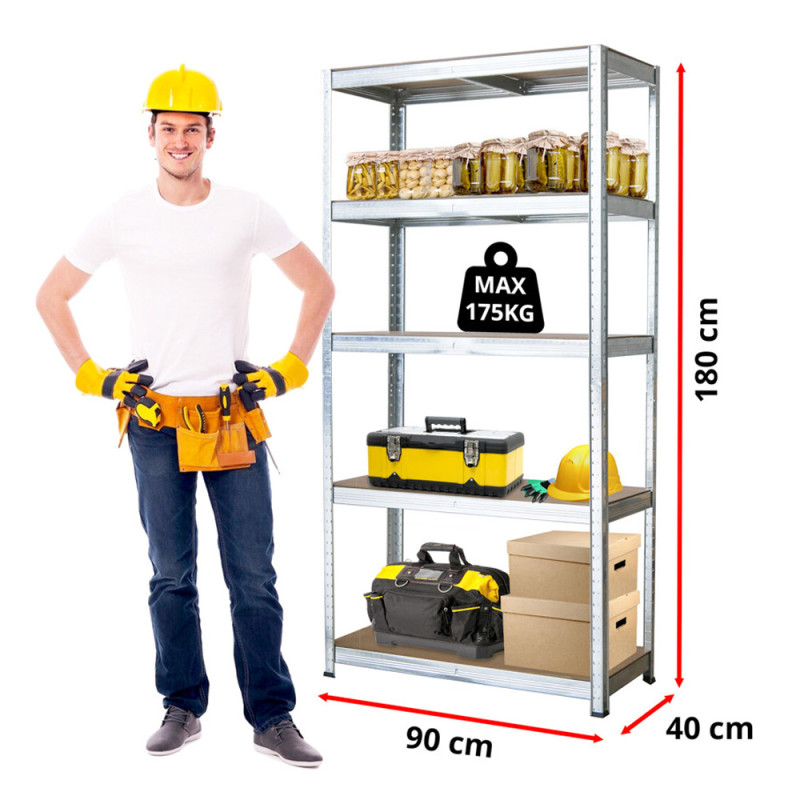 Regał metalowy magazynowy 180x90x40 cm ocynkowany 2w1 garażowy do piwnicy 175 kg