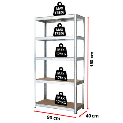 Regał metalowy magazynowy 180x90x40 cm ocynkowany 2w1 garażowy do piwnicy 175 kg