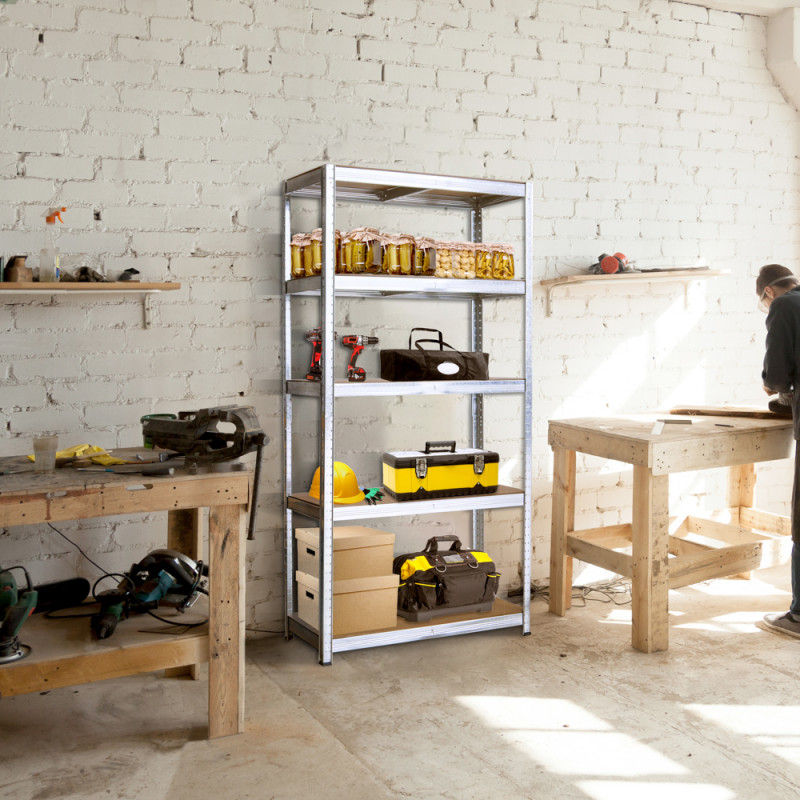 Regał metalowy magazynowy 180x90x45 cm ocynkowany 2w1 garażowy do piwnicy 175 kg