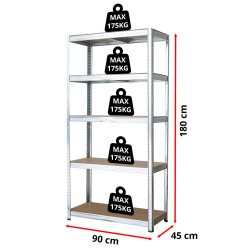 Regał metalowy magazynowy 180x90x45 cm ocynkowany 2w1 garażowy do piwnicy 175 kg