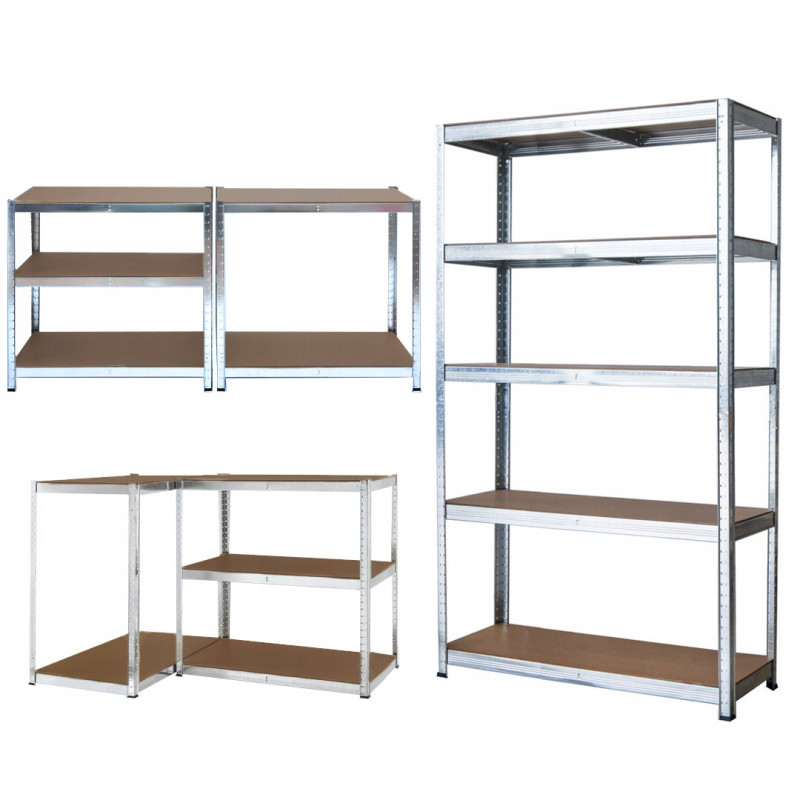Regał metalowy magazynowy 220x110x45 cm ocynkowany 2w1 garażowy do piwnicy 175 kg