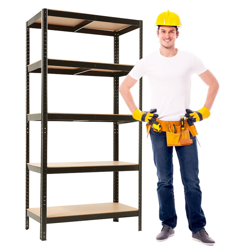 Regał metalowy magazynowy 180x90x40 cm czarny 2w1 garażowy do piwnicy 175 kg