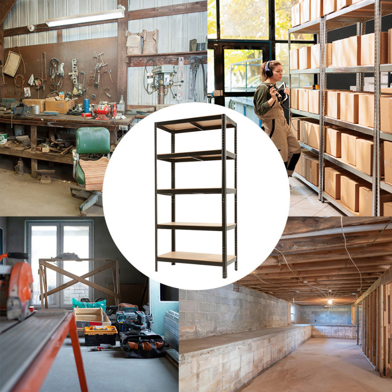 Regał metalowy magazynowy 220x110x45 cm czarny 2w1 garażowy do piwnicy 175 kg