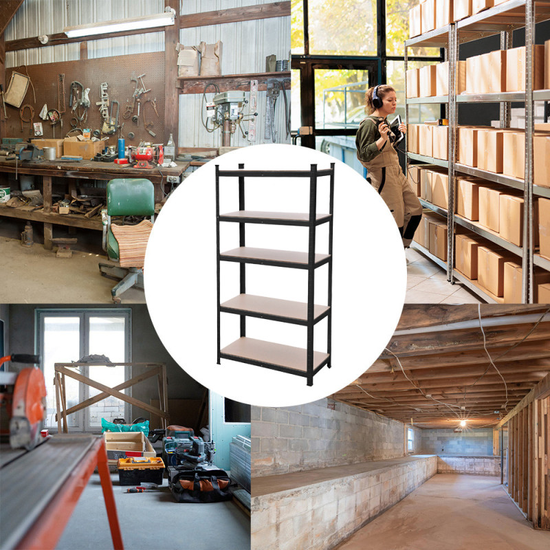 Regał metalowy magazynowy 180x75x35 cm czarny 2w1 garażowy do piwnicy 150 kg