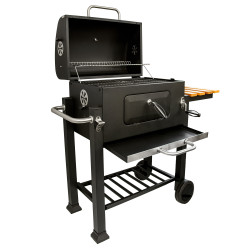 Grill węglowy 113,5X50X107 cm z żeliwnym rusztem i drewnianą półką
