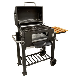 Grill węglowy 113,5X50X107 cm z żeliwnym rusztem i drewnianą półką