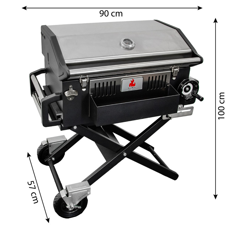 Duży Grill węglowy LUX 139X57X100 cm PREMIUM stalowy z żeliwnym rusztem