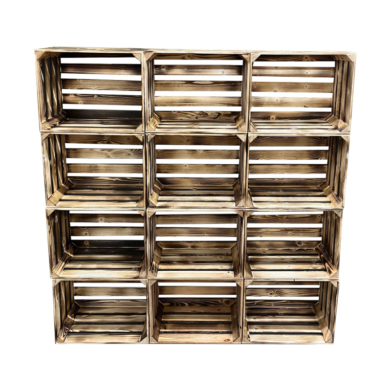 Drewniany regał ze skrzynek OPALANY na warzywa i owoce 150x160x30cm WKRĘTY x24