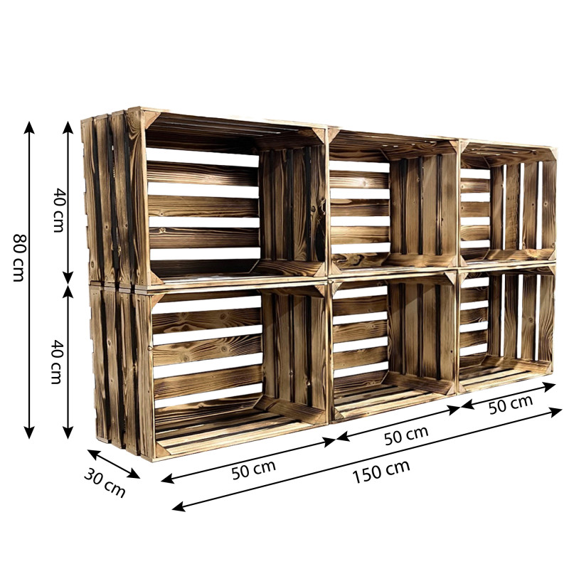 Drewniany regał ze skrzynek OPALANY na warzywa i owoce 150x80x30cm WKRĘTY x8