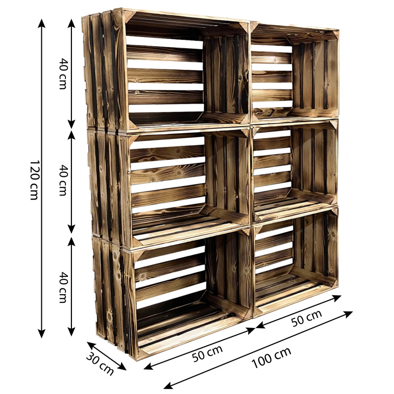 Drewniany regał ze skrzynek OPALANY na warzywa i owoce 150x80x30cm WKRĘTY x8