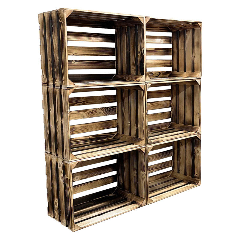 Drewniany regał ze skrzynek OPALANY na warzywa i owoce 150x80x30cm WKRĘTY x8