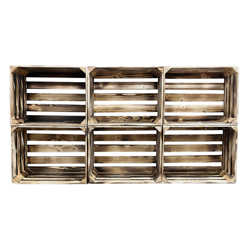 Drewniany regał ze skrzynek OPALANY na warzywa i owoce 150x80x30cm WKRĘTY x8