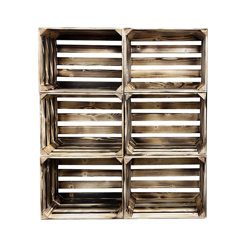 Drewniany regał ze skrzynek OPALANY na warzywa i owoce 150x80x30cm WKRĘTY x8