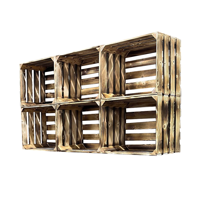 Drewniany regał ze skrzynek OPALANY na warzywa i owoce 150x80x30cm WKRĘTY x8