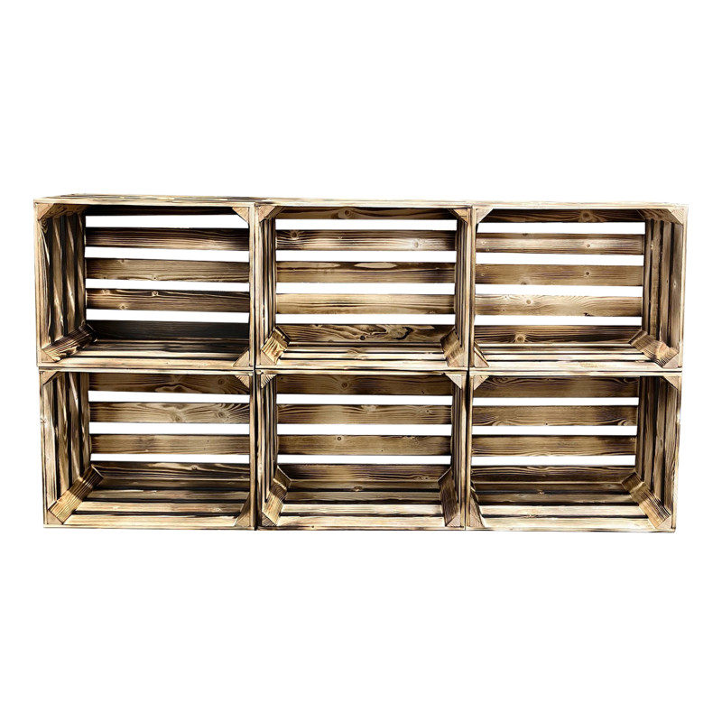 Drewniany regał ze skrzynek OPALANY na warzywa i owoce 150x80x30cm WKRĘTY x8