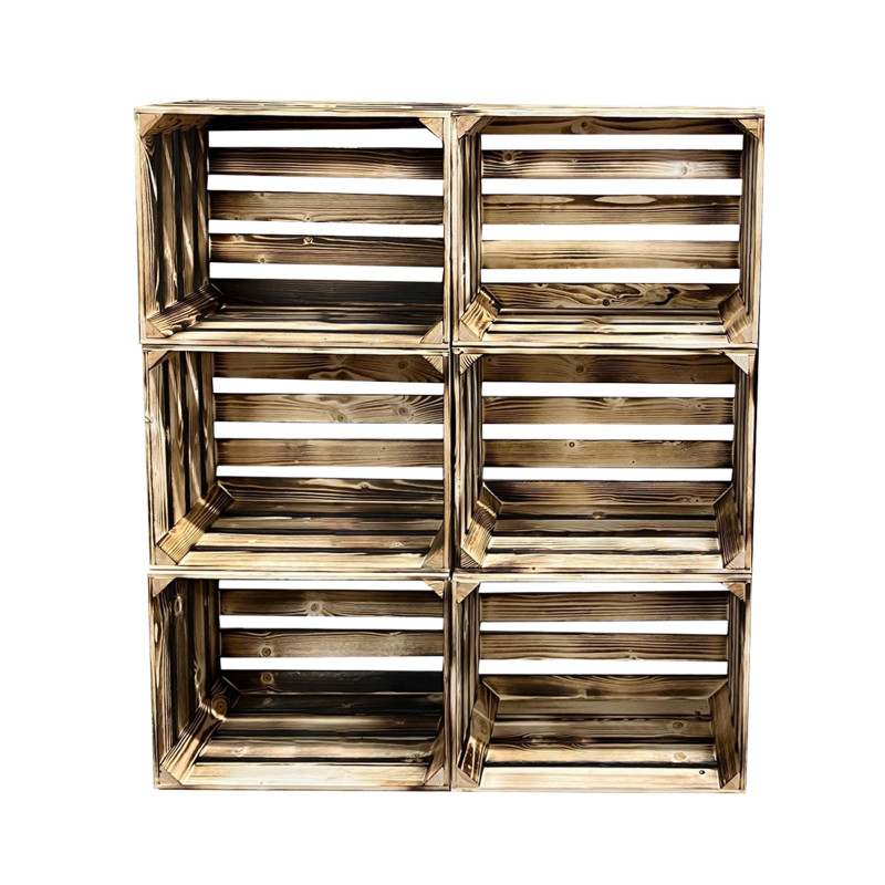 Drewniany regał ze skrzynek OPALANY na warzywa i owoce 150x80x30cm WKRĘTY x8