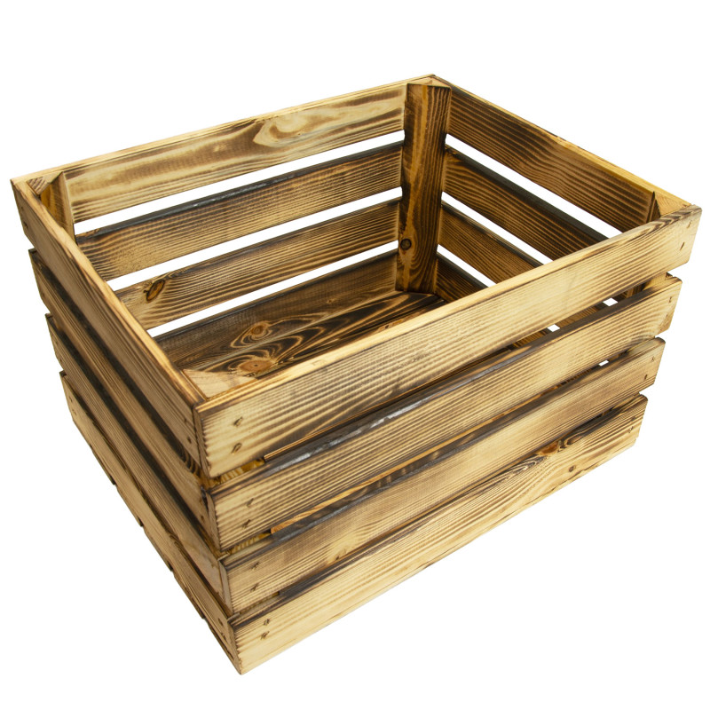 Drewniany regał ze skrzynek OPALANY na warzywa i owoce 150x120x30cm WKRĘTY x16