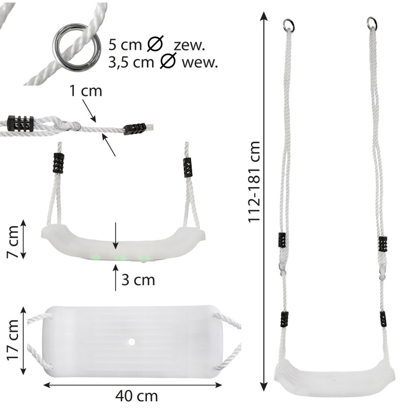 Białe ŚWIECĄCE Siedzisko do huśtawki 40 cm ledowe