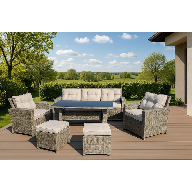 Zestaw Mebli Ogrodowych AMARA Rattan PE 7-osobowy SZARY