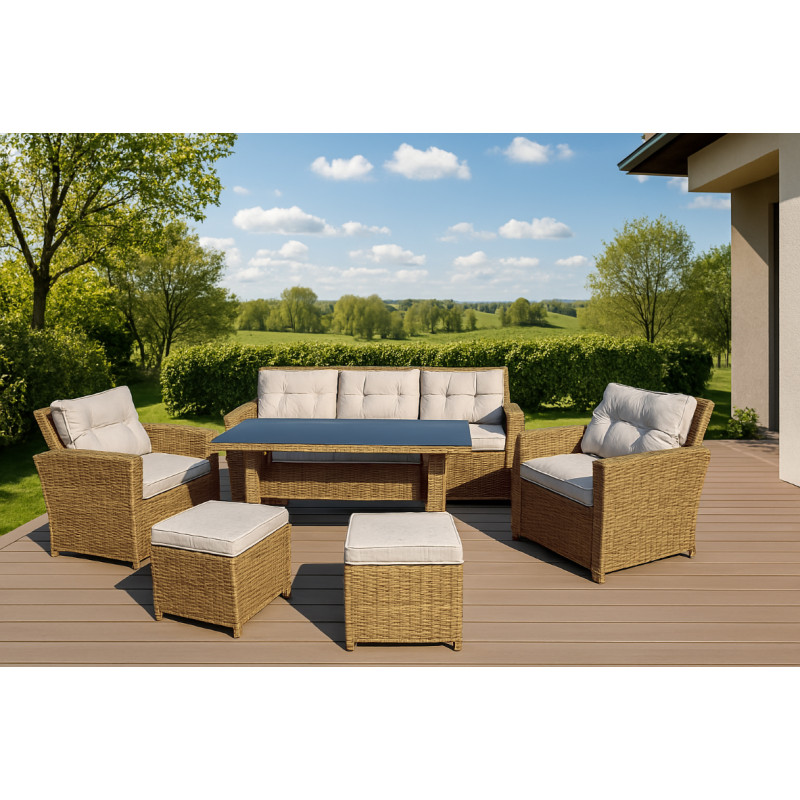 Zestaw Mebli Ogrodowych AMARA Rattan PE 7-osobowy BRĄZOWY