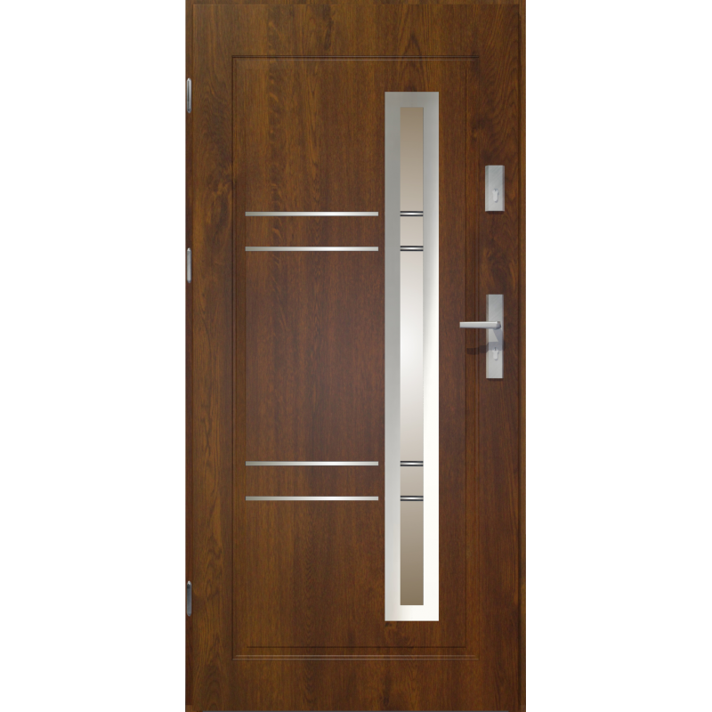  	Drzwi zewnętrzne przeszklone APOLLO - Ciemny Orzech. Szklenie Stopsol. Produkt polski. 
