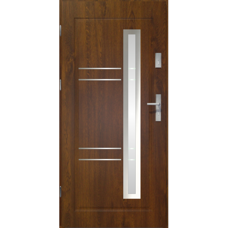  	Drzwi zewnętrzne przeszklone APOLLO - Ciemny Orzech. Szklenie Lakomat. Produkt polski. 