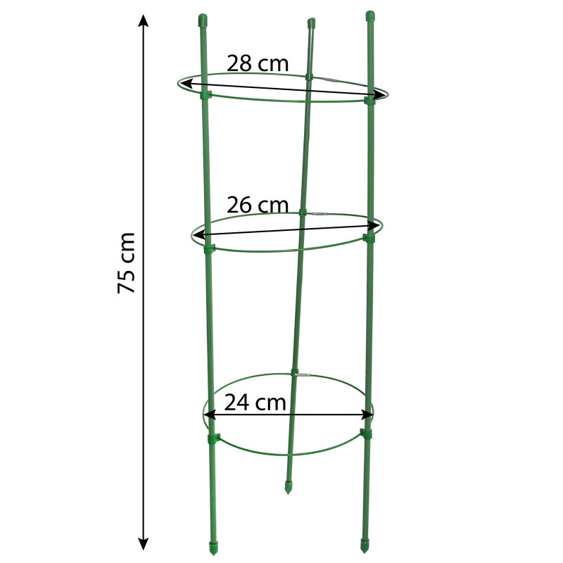 Podpora pierścieniowa do roślin okrągła 75 cm stal+PE 25 szt. Zestaw