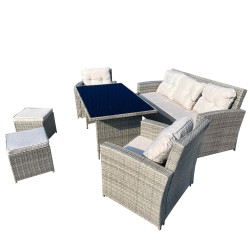 Zestaw Mebli Ogrodowych AMARA Rattan PE 7-osobowy SZARY