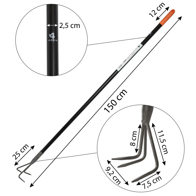 Kultywator Ogrodowy Ręczny 3 Pazurki Metalowy Czarny 150 cm