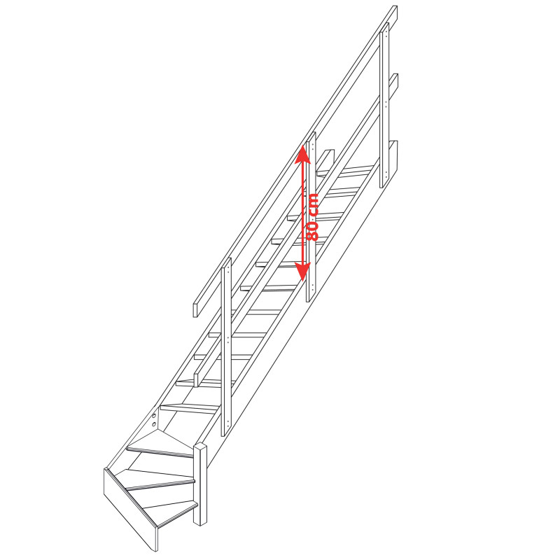 Drewniane schody młynarskie zabiegowe prawe - "Kopenhaga 645"