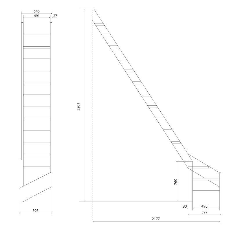 Drewniane schody młynarskie zabiegowe lewe - "Kopenhaga 545"